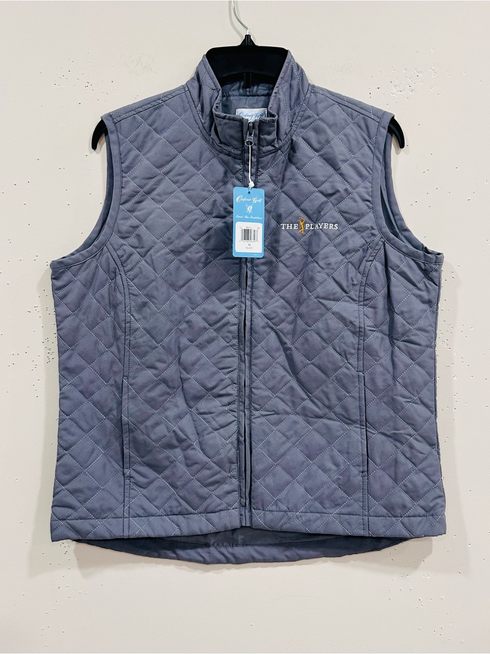 Oxford Golf THE PLAYERS Championship Womens Diamond Quilted Vest Gray Blue M NWT